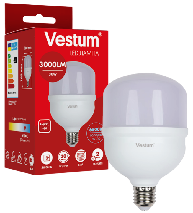 LED лампа Vestum T100 30W 6500K 220V E27